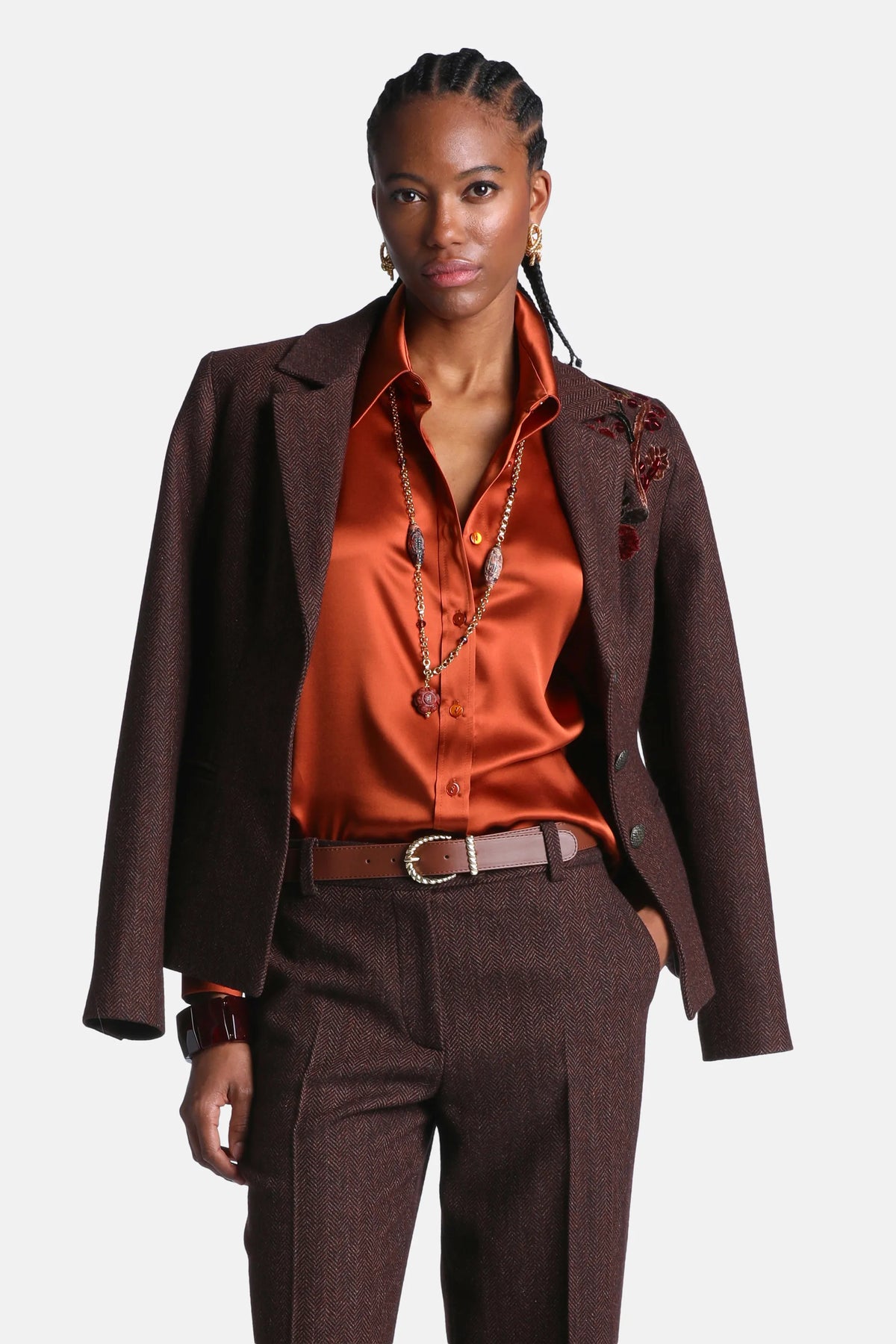 Luisa Spagnoli Var Spinato Bordeaux Women Seduta Embroidered Wool-Blend Blazer SKU: SEDUTA_3417 Image 01