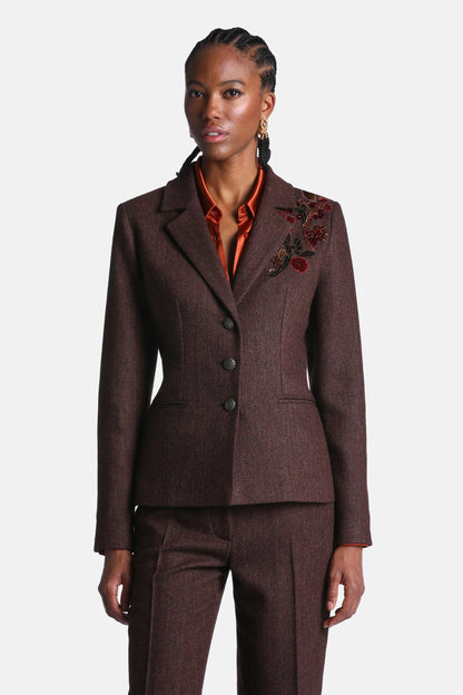 Luisa Spagnoli Var Spinato Bordeaux Women Seduta Embroidered Wool-Blend Blazer SKU: SEDUTA_3417 Image 02