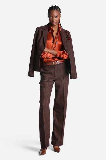 Luisa Spagnoli Var Spinato Bordeaux Women Seduta Embroidered Wool-Blend Blazer SKU: SEDUTA_3417 Image 06