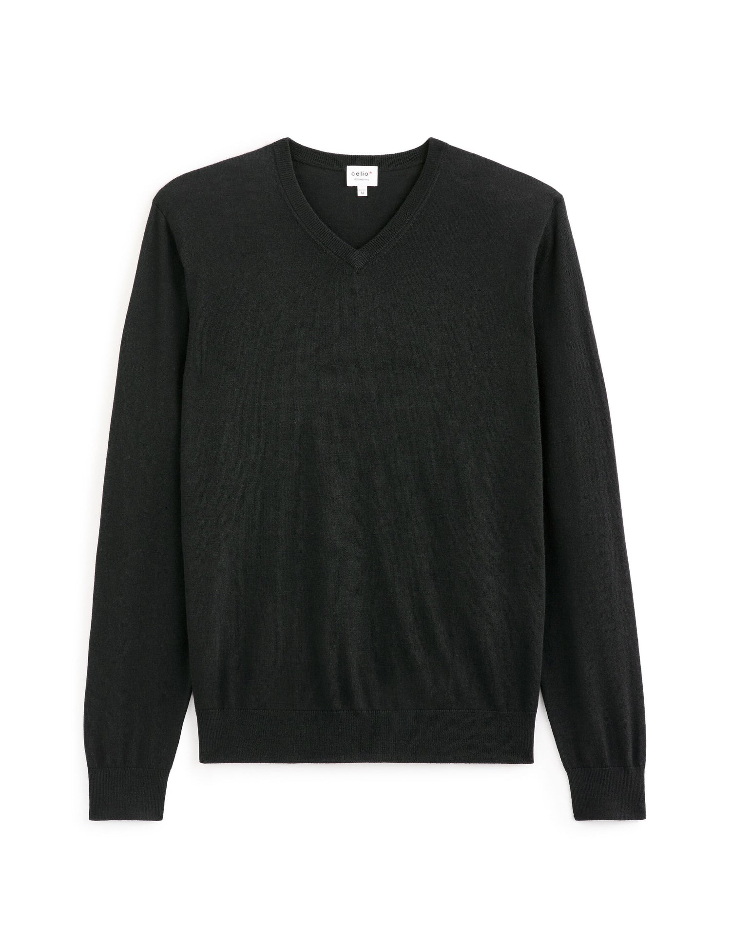 100% Merino Wool V-Neck Sweater - Black_01