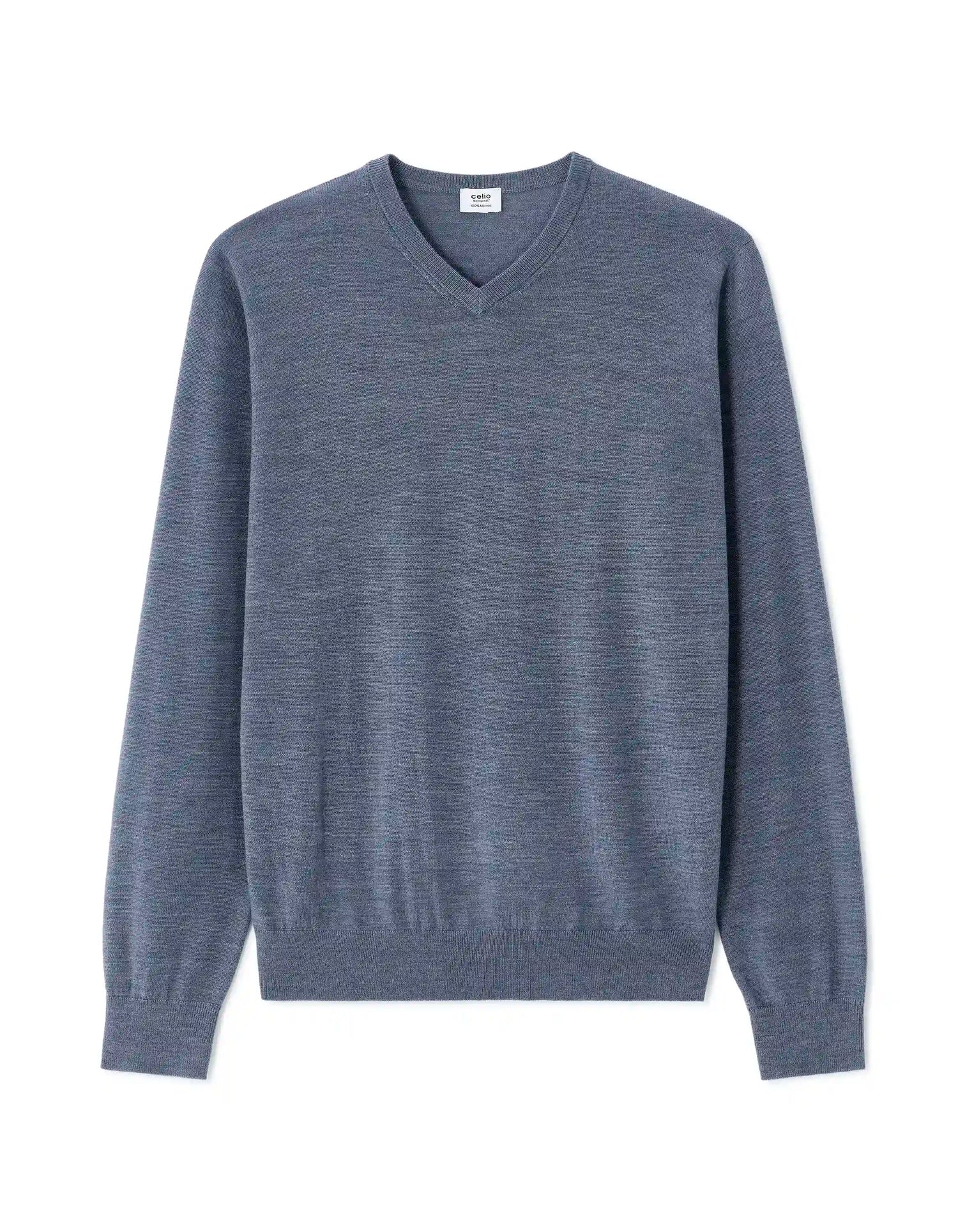 Celio_Dark Storm_100% Merino Wool V-Neck Sweater_SEMERIV_DARK STORM_07