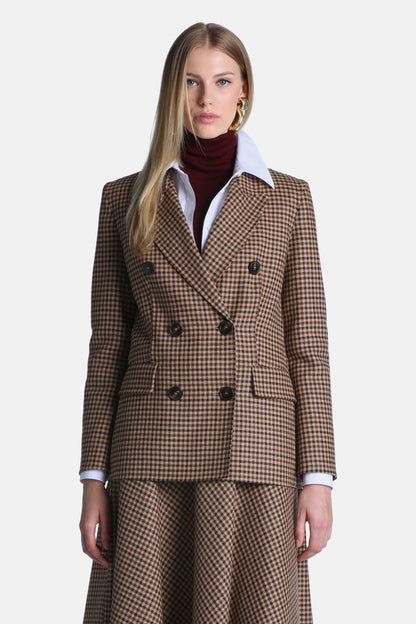 Luisa Spagnoli Var Beige Nocciola Women Serieta Double-Breasted Checked Blazer SKU: SERIETA_3274 Image 02