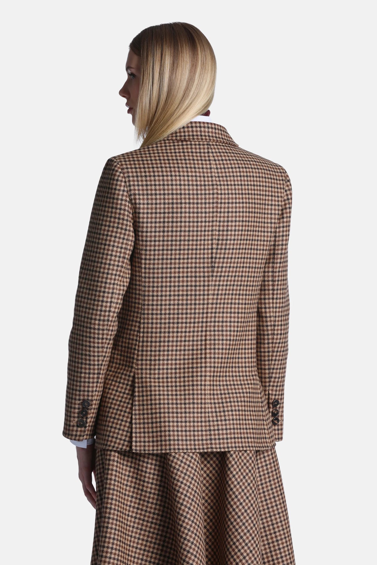 Luisa Spagnoli Var Beige Nocciola Women Serieta Double-Breasted Checked Blazer SKU: SERIETA_3274 Image 03
