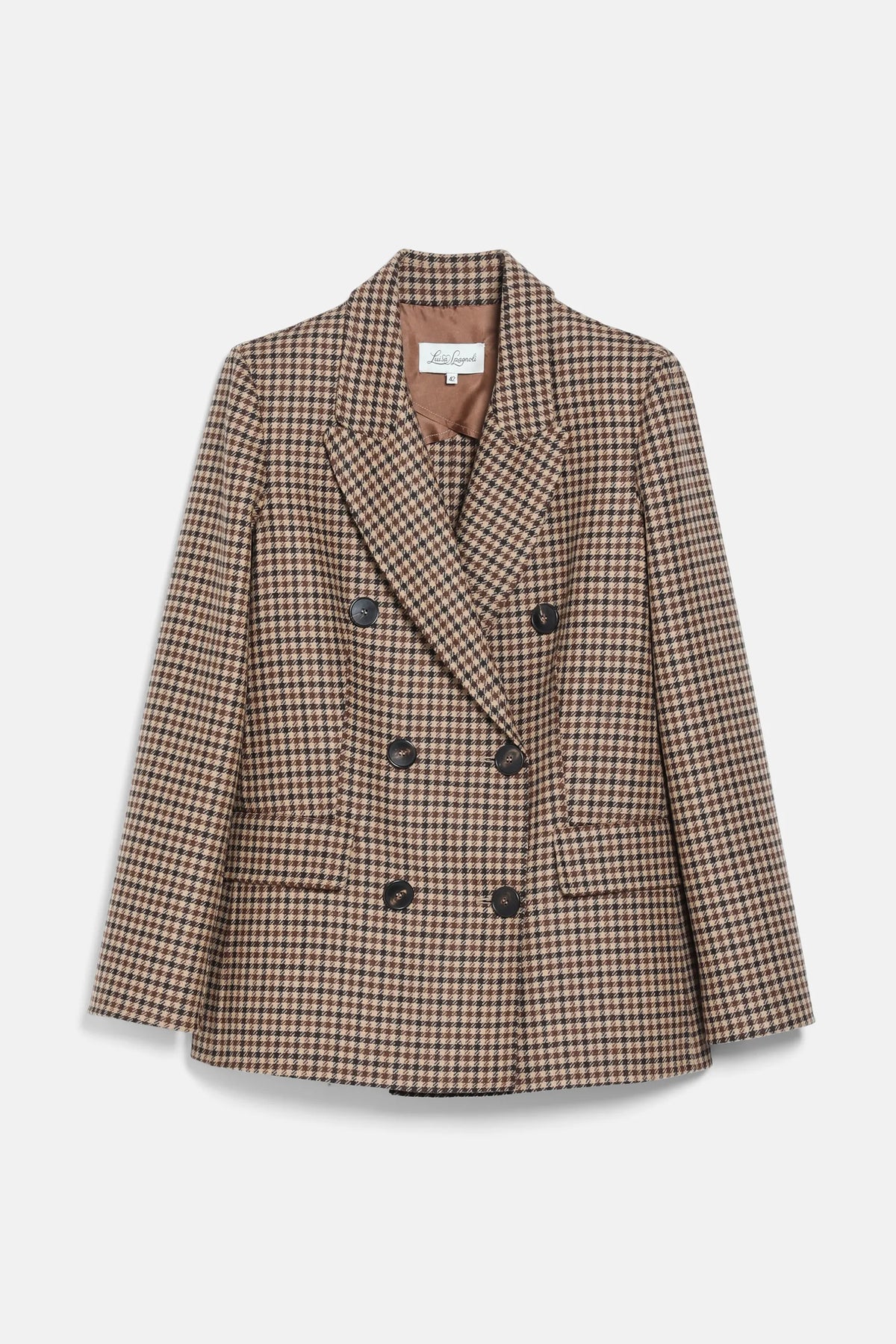 Luisa Spagnoli Var Beige Nocciola Women Serieta Double-Breasted Checked Blazer SKU: SERIETA_3274 Image 08