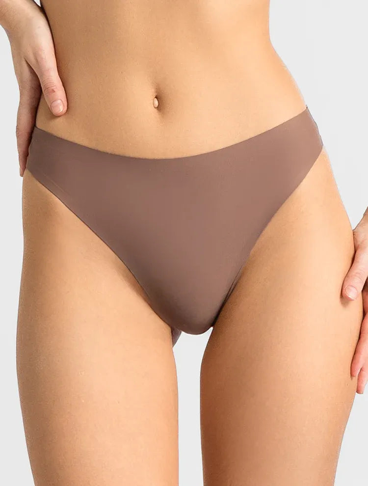 Marie France Cacao Women No-Show Laser-Cut Microfiber Seamless Thong SKU: SLSEAMLESSTHONG_cacao Image 01