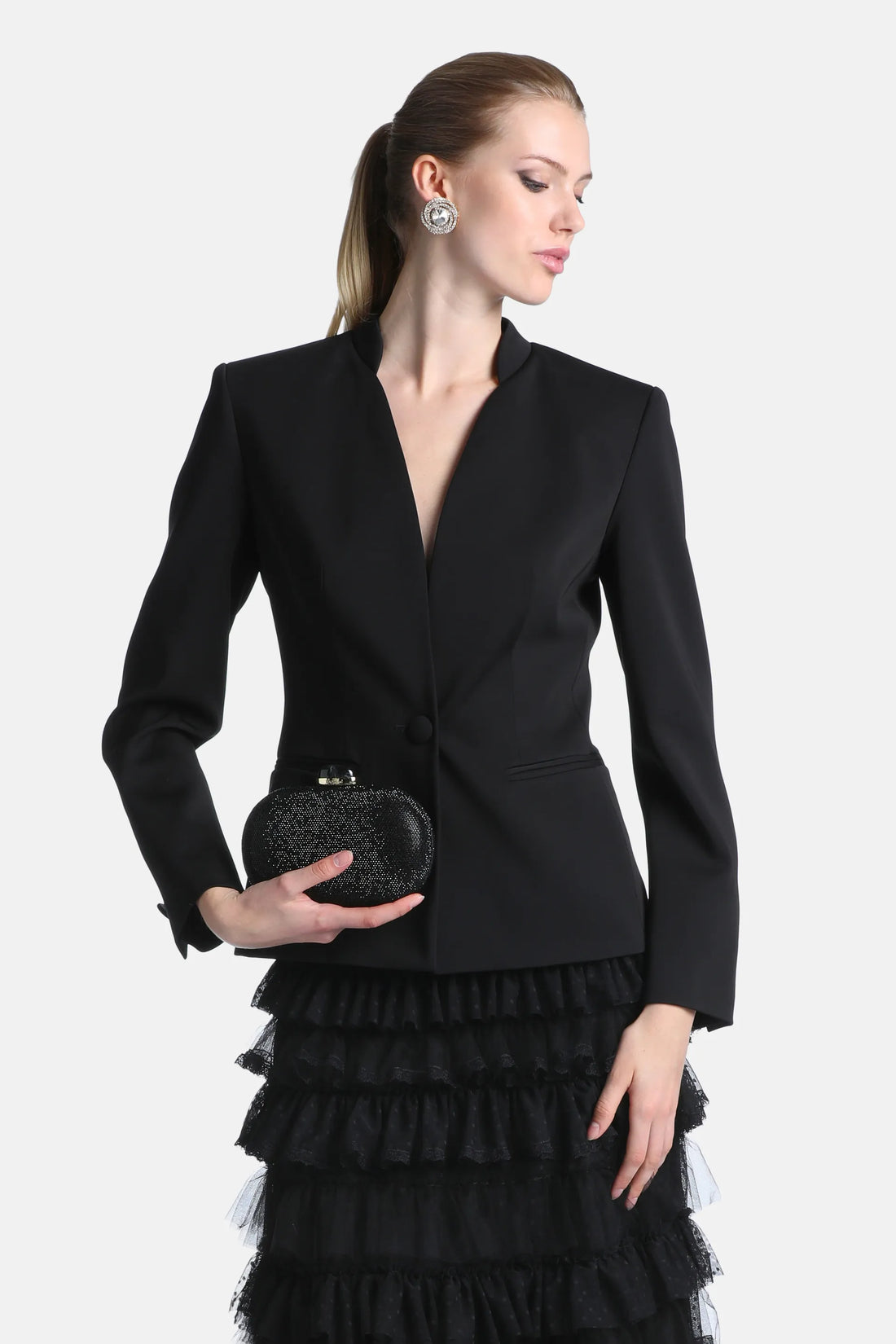 Luisa Spagnoli Nero Women Soana Elegant Minimalist Blazer SKU: SOANA_0101 Image 01