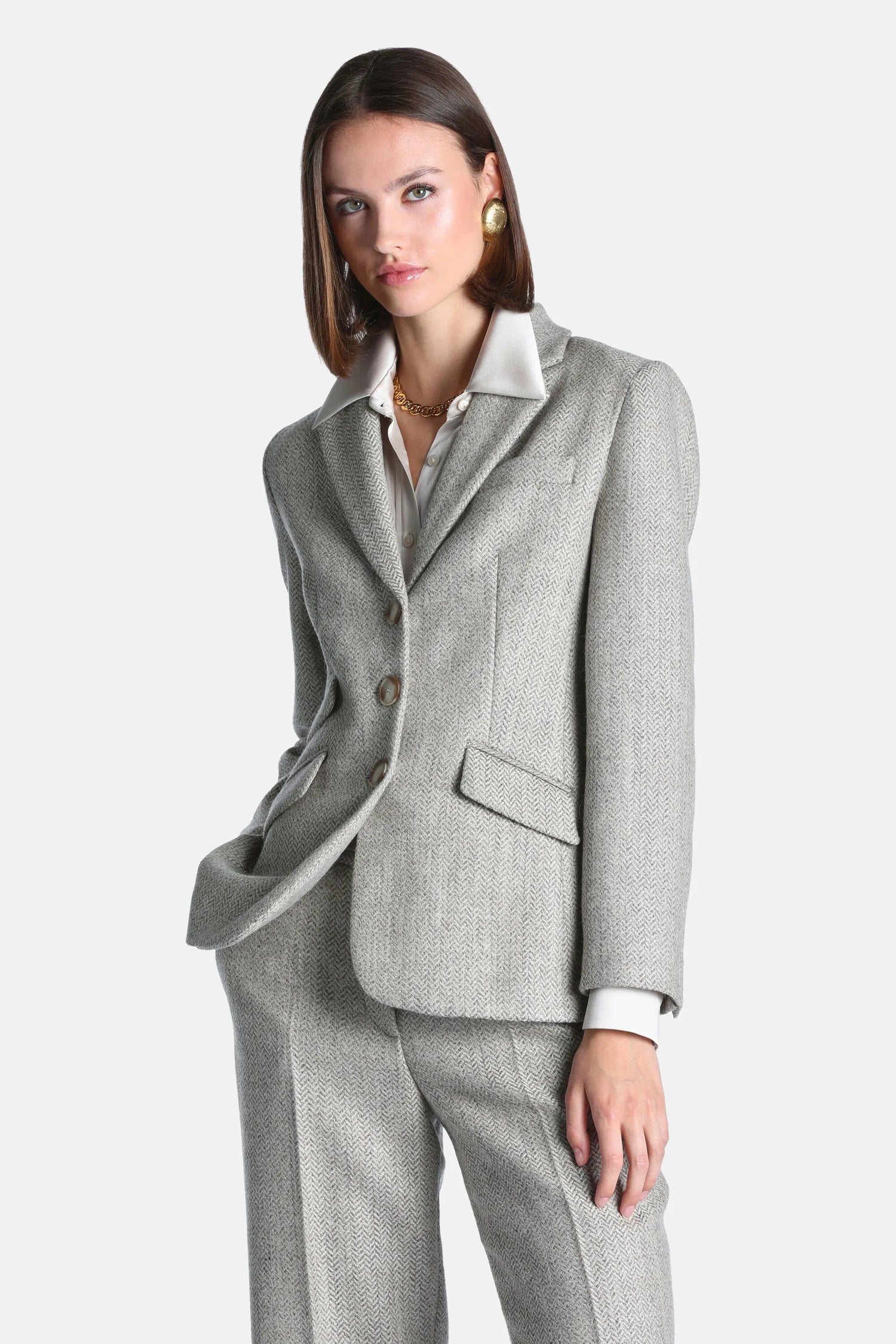 Luisa Spagnoli Var Spinato Ghiaccio Women Sognatrice - Pure Virgin Wool Blazer SKU: SOGNATRICE_3360 Image 02