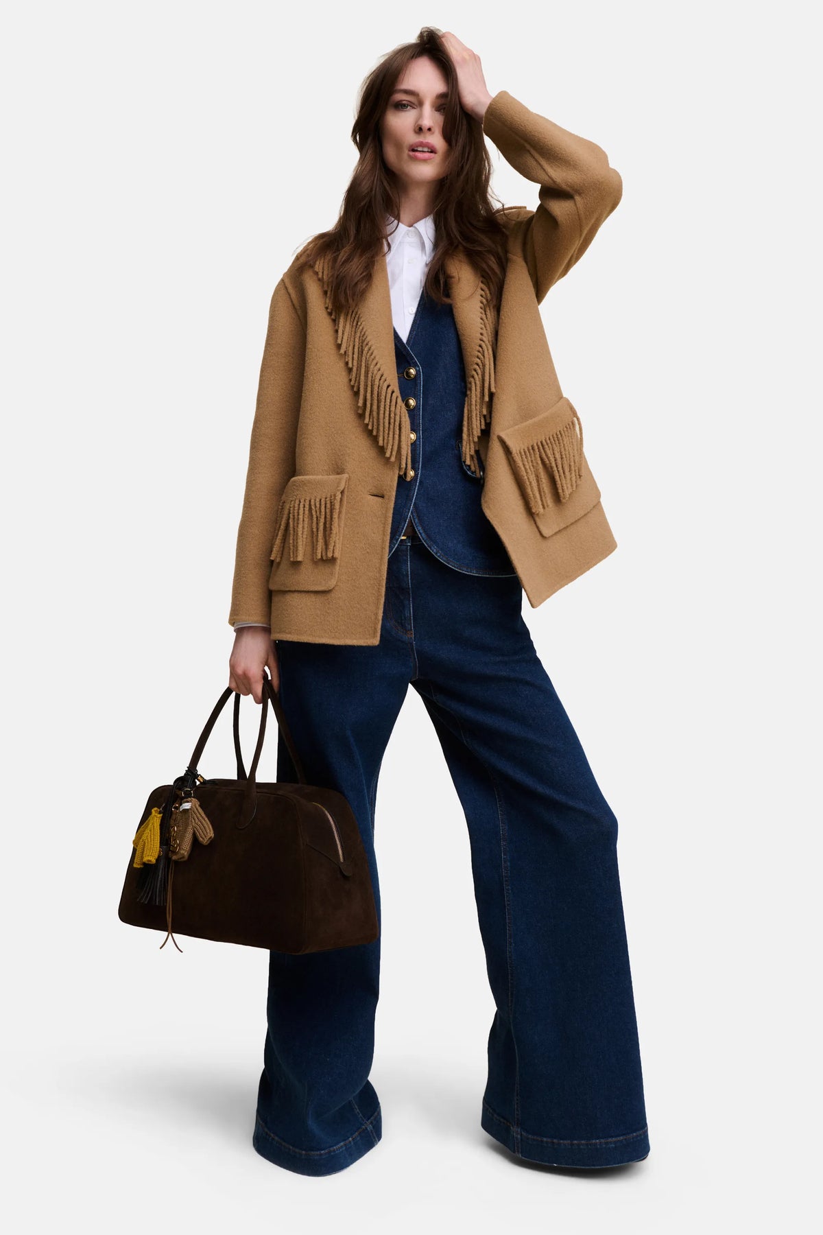Luisa Spagnoli Caramello Women Solero Fringed Wool Jacket SKU: SOLERO_2344 Image 01
