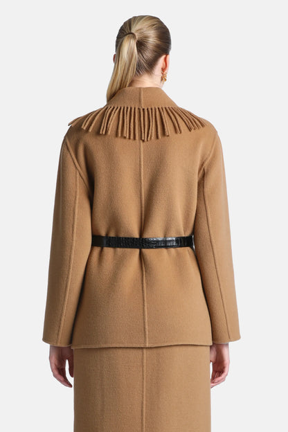 Luisa Spagnoli Caramello Women Solero Fringed Wool Jacket SKU: SOLERO_2344 Image 03