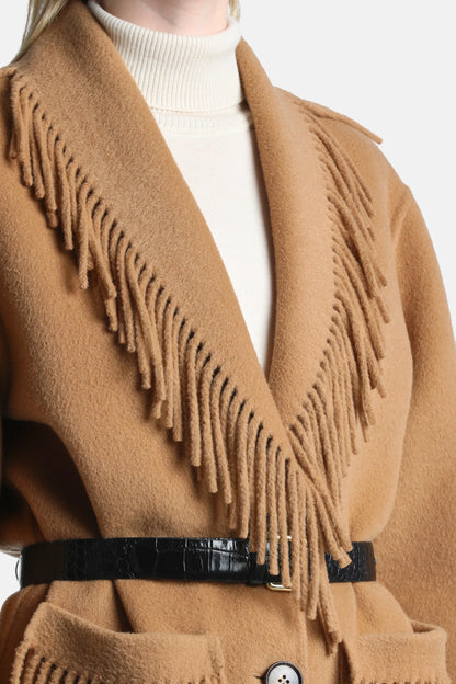 Luisa Spagnoli Caramello Women Solero Fringed Wool Jacket SKU: SOLERO_2344 Image 05