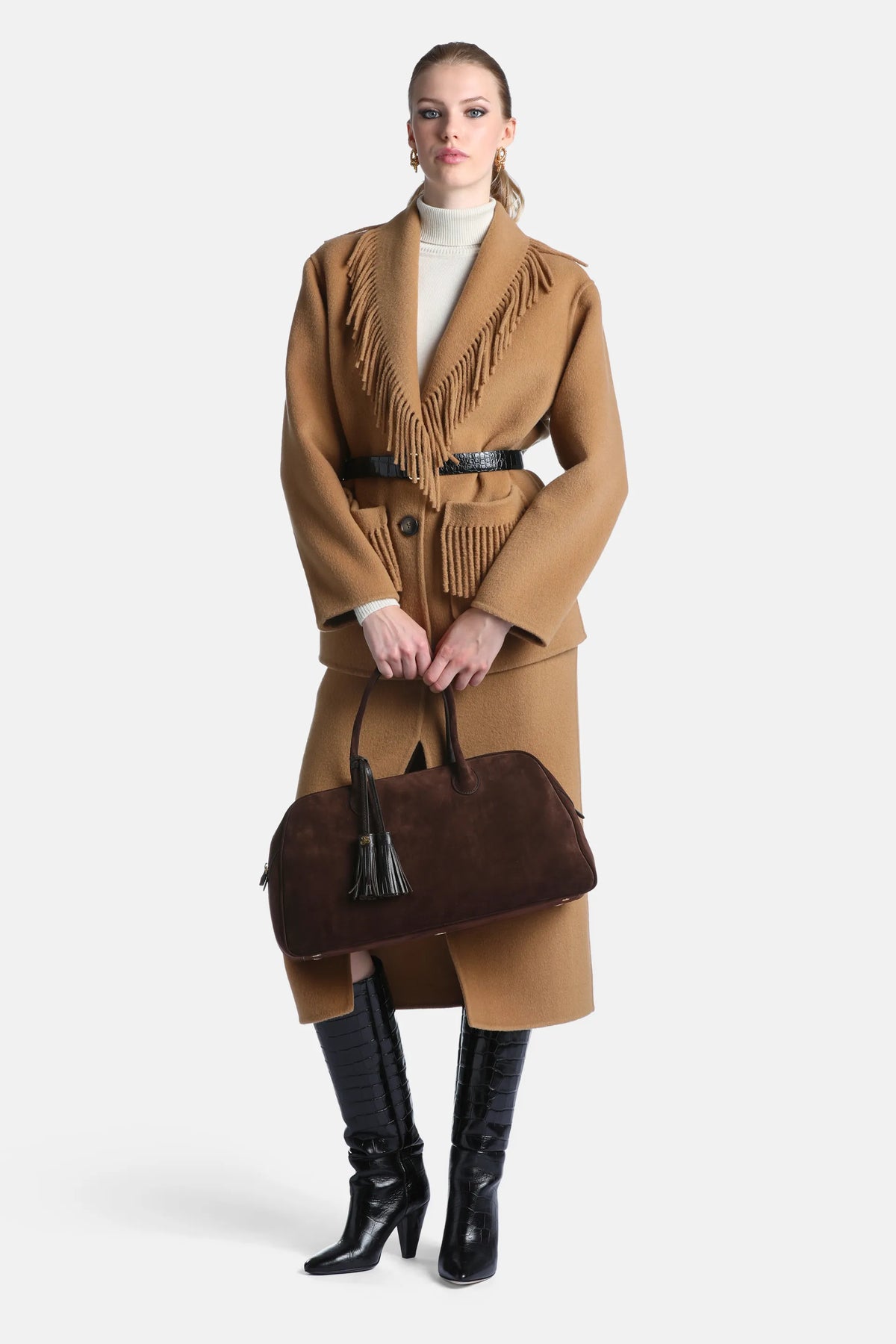 Luisa Spagnoli Caramello Women Solero Fringed Wool Jacket SKU: SOLERO_2344 Image 06