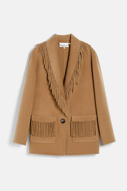Luisa Spagnoli Caramello Women Solero Fringed Wool Jacket SKU: SOLERO_2344 Image 07