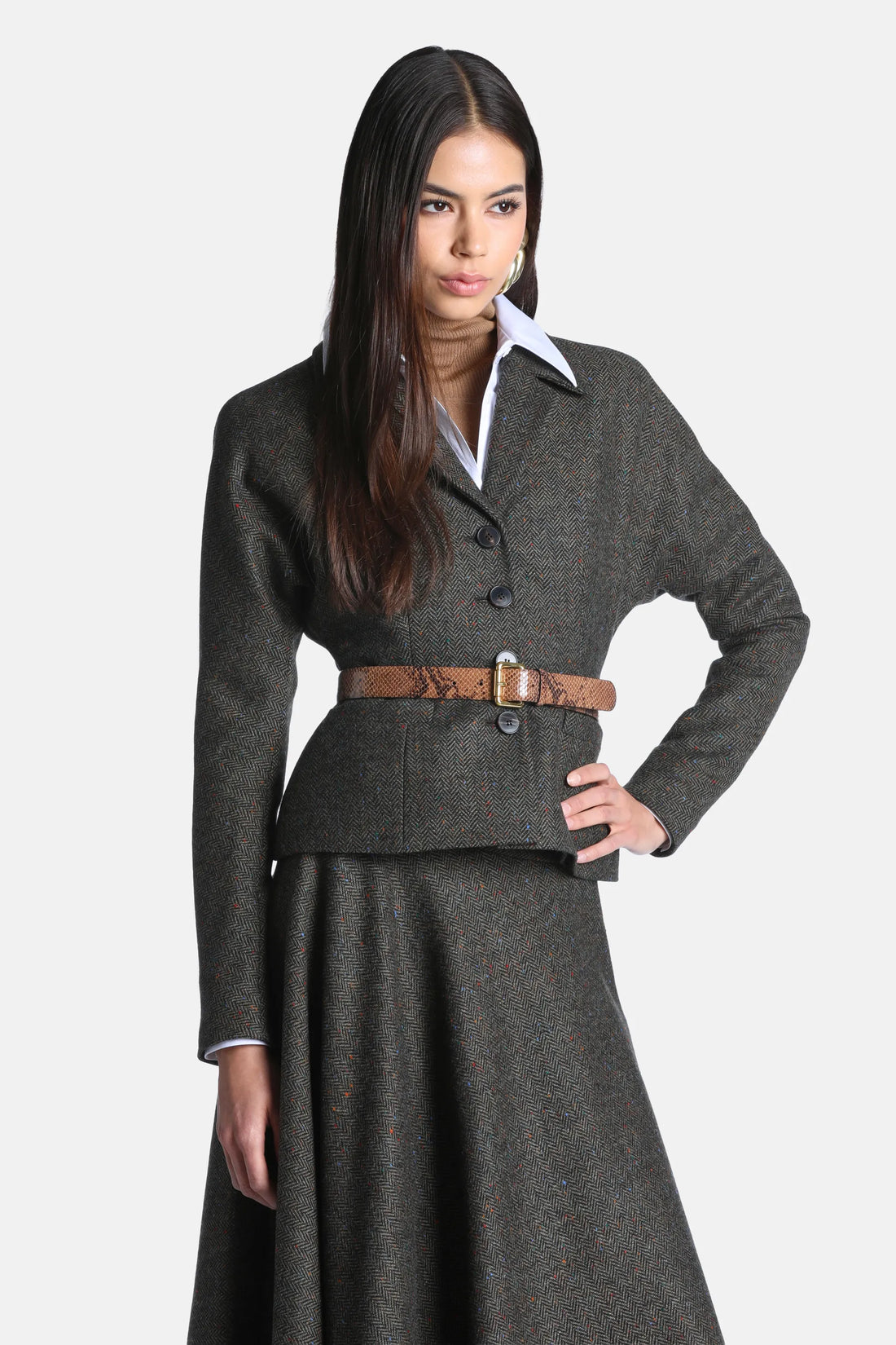 Luisa Spagnoli Var Spin Verde Bosco Women Sospiri Cropped Blazer - Fashion Show SKU: SOSPIRI_3370 Image 01