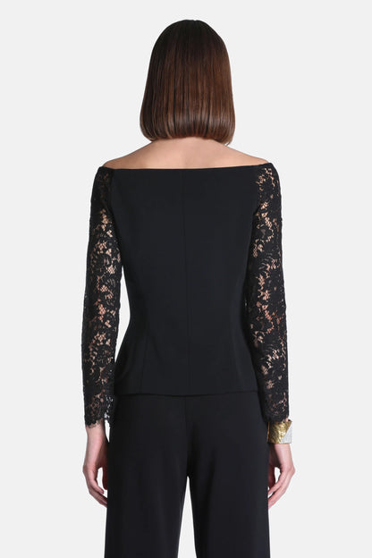 Luisa Spagnoli Nero/Nero Women Sostenuto - Elegant Top with Lace Sleeves SKU: SOSTENUTO_0101 0101 Image 02