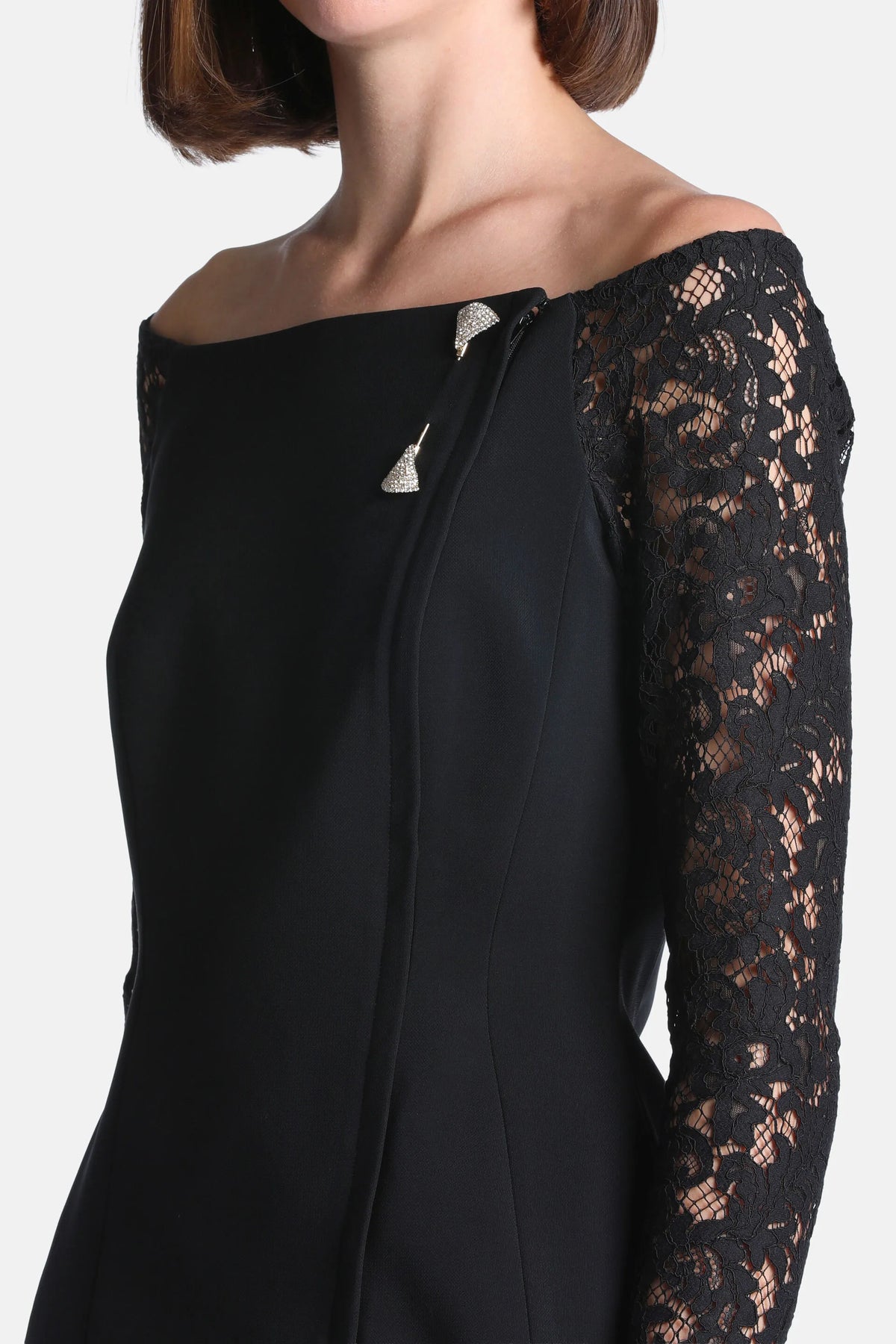 Luisa Spagnoli Nero/Nero Women Sostenuto - Elegant Top with Lace Sleeves SKU: SOSTENUTO_0101 0101 Image 03