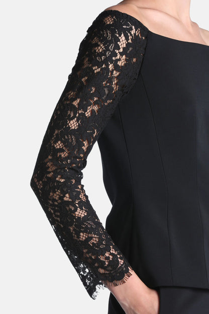 Luisa Spagnoli Nero/Nero Women Sostenuto - Elegant Top with Lace Sleeves SKU: SOSTENUTO_0101 0101 Image 04