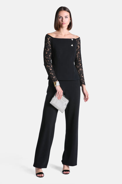 Luisa Spagnoli Nero/Nero Women Sostenuto - Elegant Top with Lace Sleeves SKU: SOSTENUTO_0101 0101 Image 05