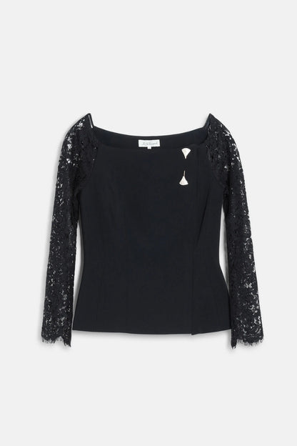 Luisa Spagnoli Nero/Nero Women Sostenuto - Elegant Top with Lace Sleeves SKU: SOSTENUTO_0101 0101 Image 06