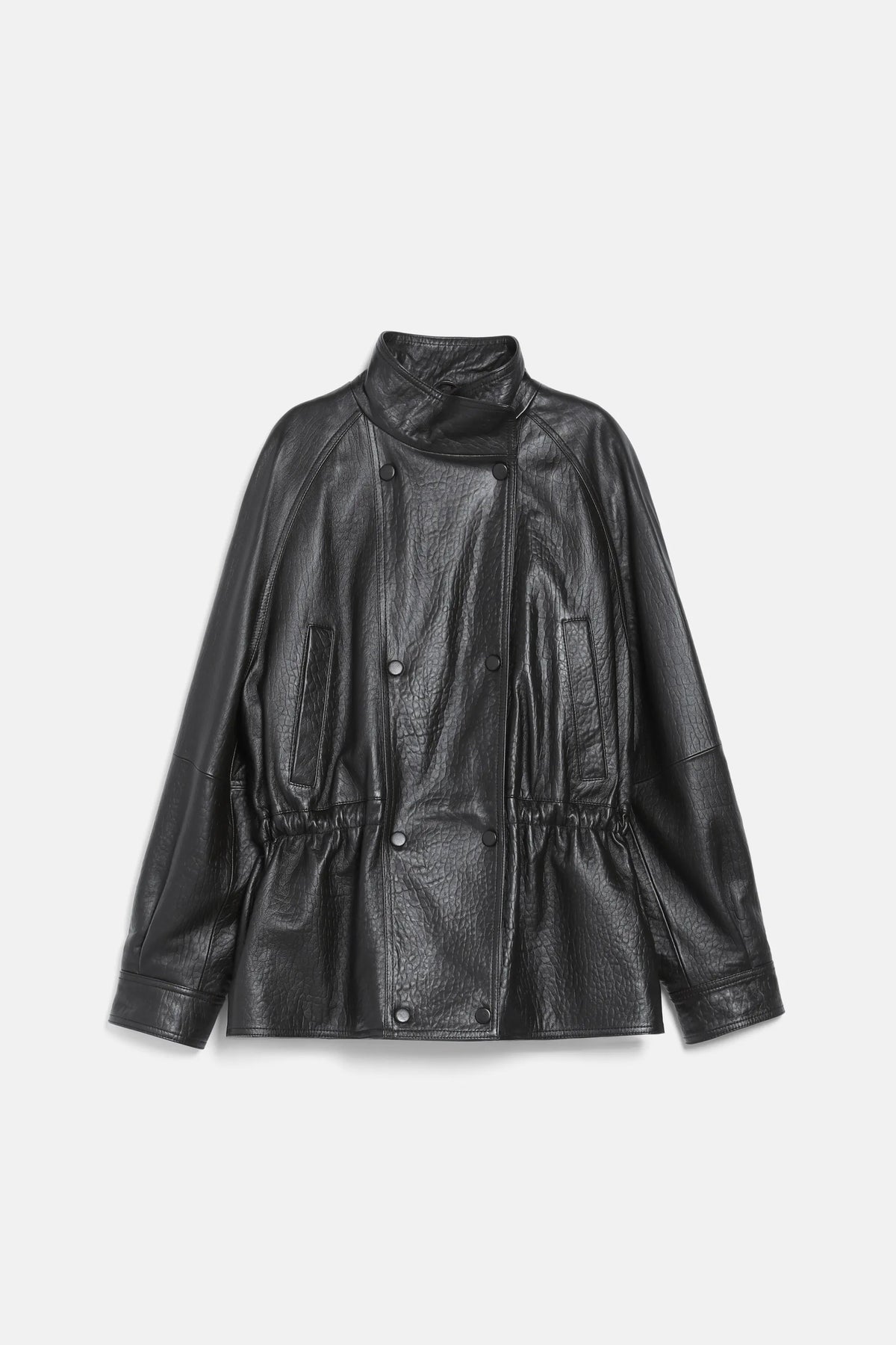 Luisa Spagnoli Marrone Women Spareggio Leather Jacket with Gathered Waist - Fashion Show SKU: SPAREGGIO_0996 Image 06