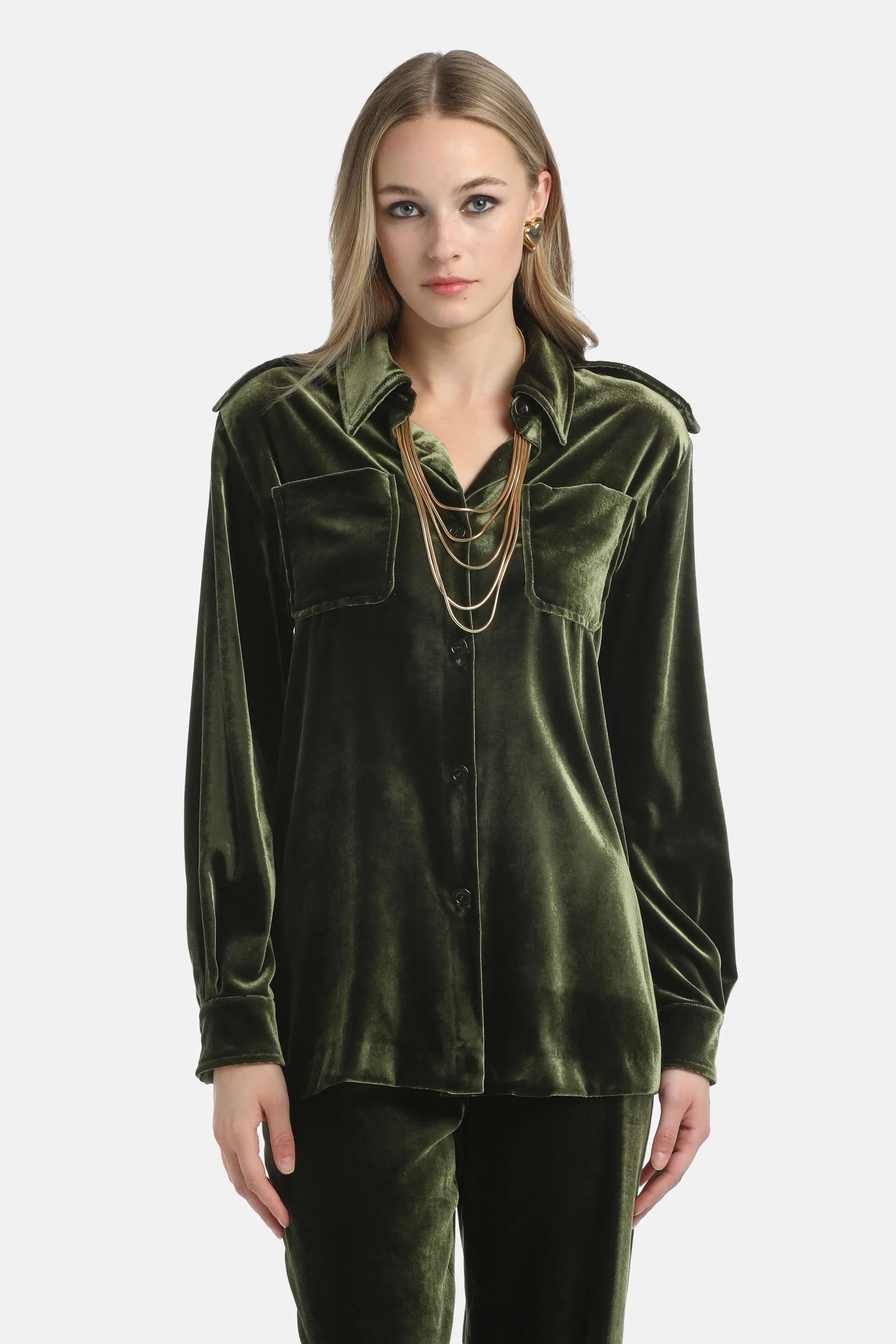 Luisa Spagnoli_Green_Spettacolo - Elegant Velvet Shirt_SPETTACOLO_1741_01