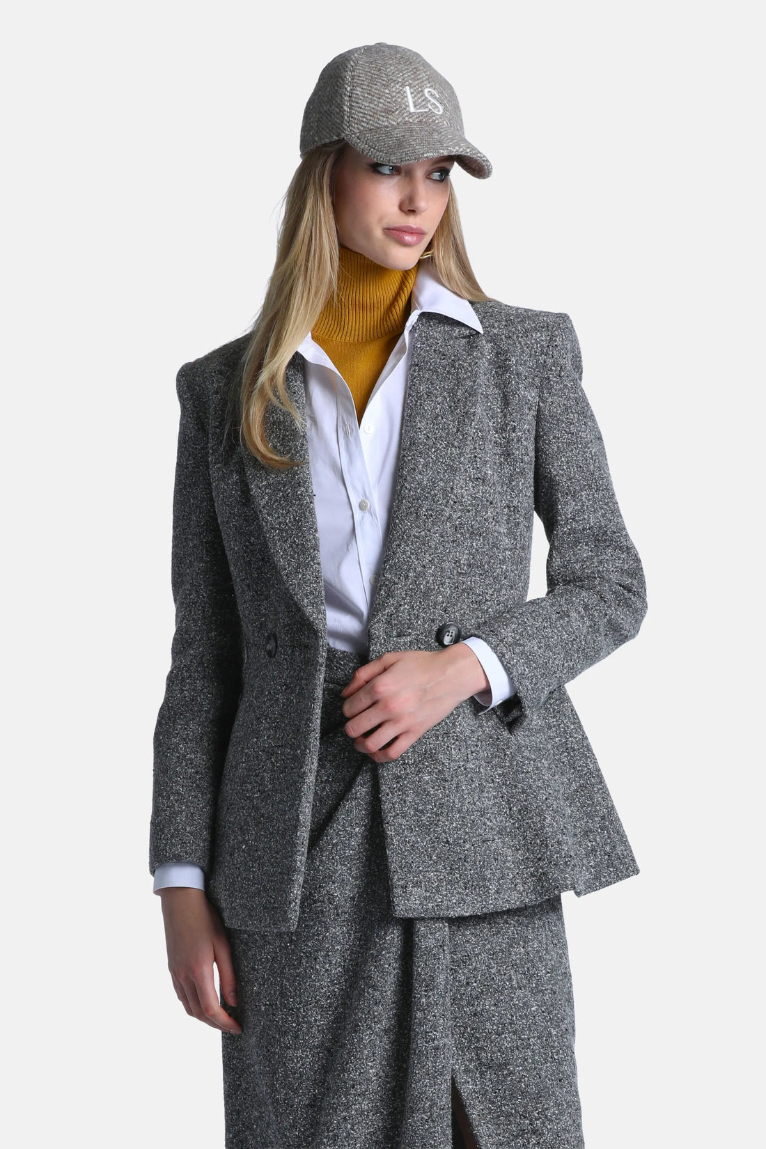 Luisa Spagnoli Var Grigio Panna Women Spettatore - Double-Breasted Tweed Jacket SKU: SPETTATORE_3331 Image 01