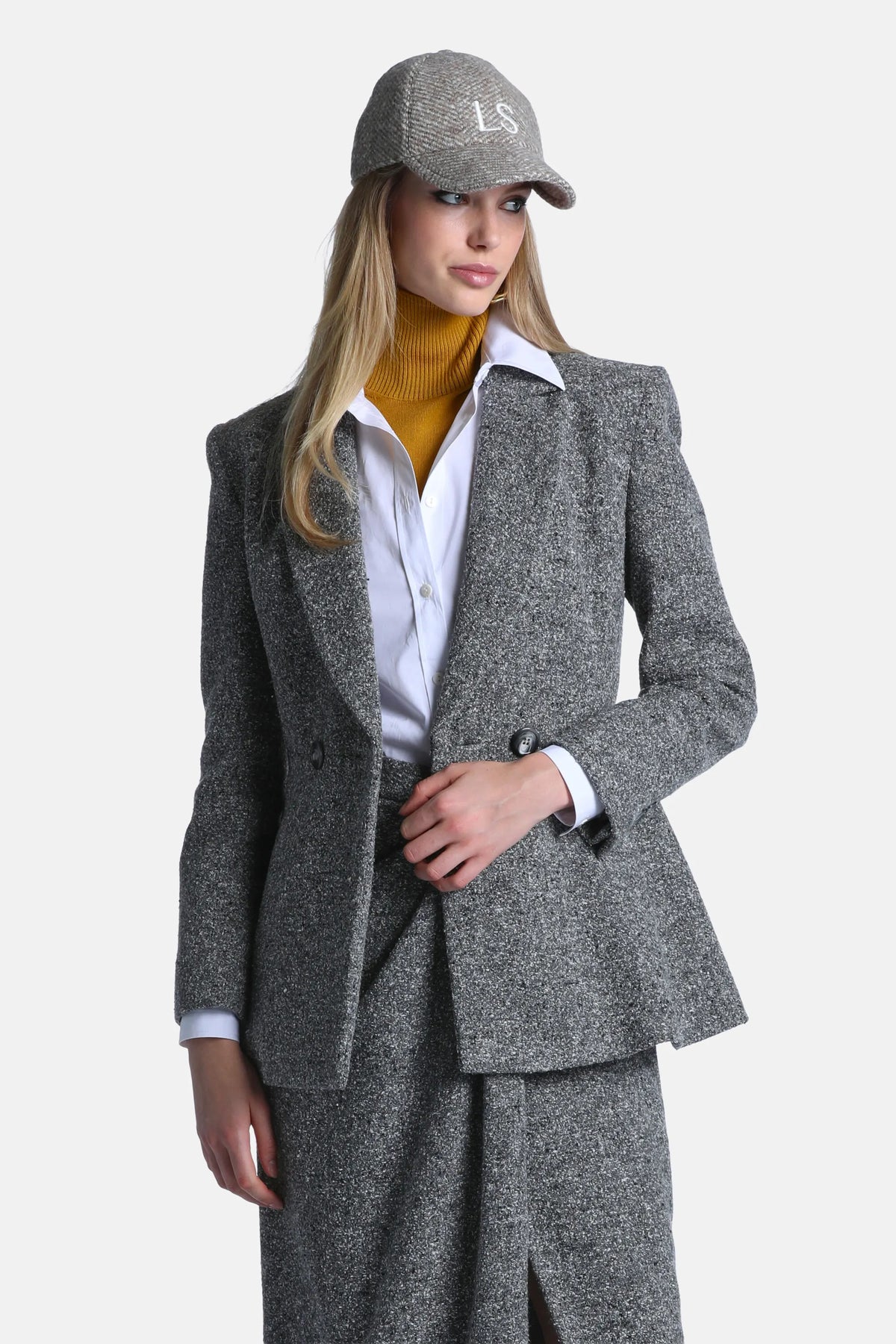 Luisa Spagnoli Var Grigio Panna Women Spettatore - Double-Breasted Tweed Jacket SKU: SPETTATORE_3331 Image 01