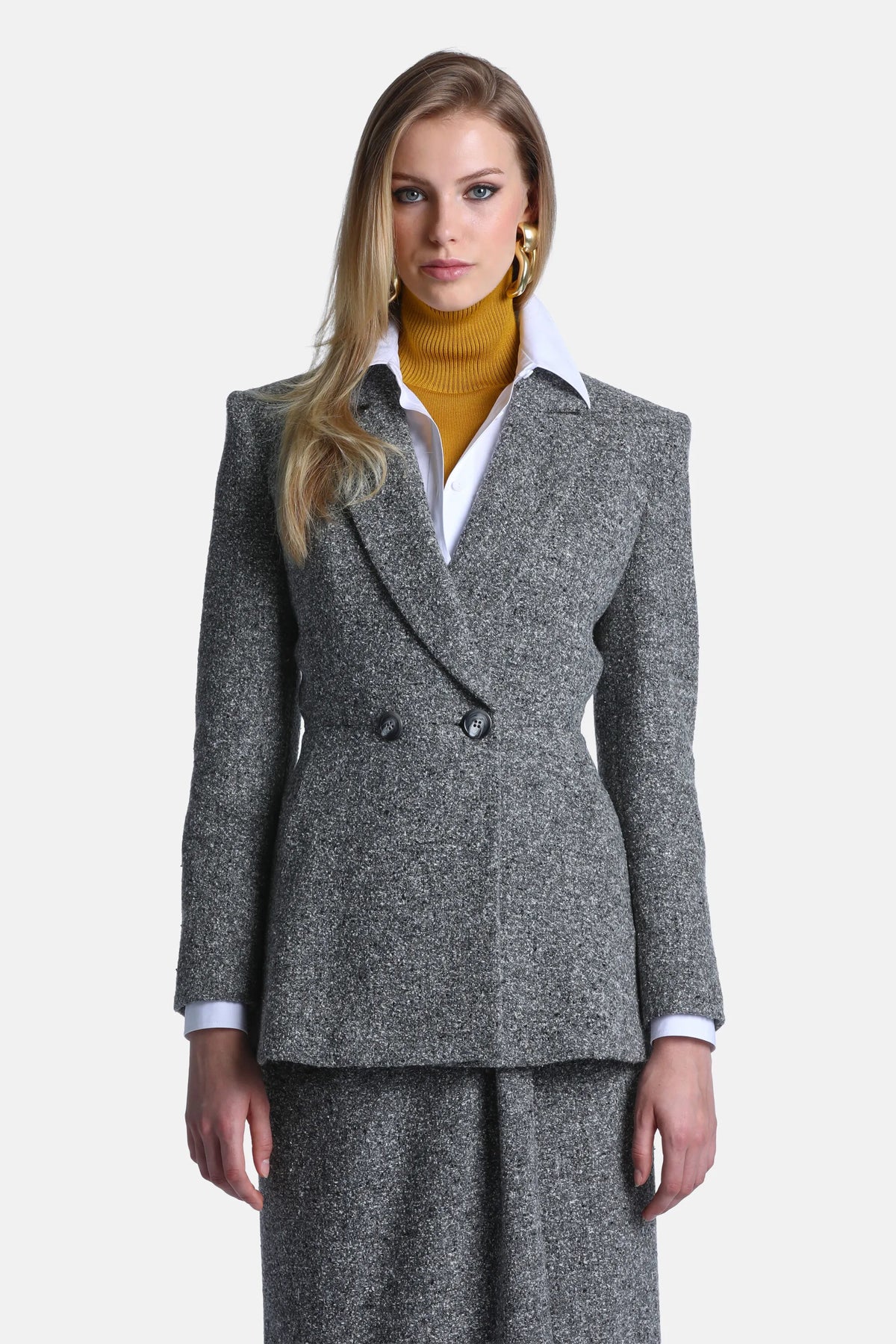 Luisa Spagnoli Var Grigio Panna Women Spettatore - Double-Breasted Tweed Jacket SKU: SPETTATORE_3331 Image 02