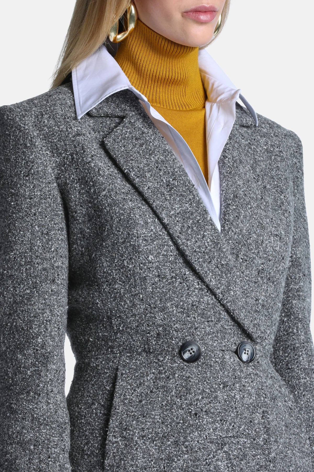 Luisa Spagnoli Var Grigio Panna Women Spettatore - Double-Breasted Tweed Jacket SKU: SPETTATORE_3331 Image 04