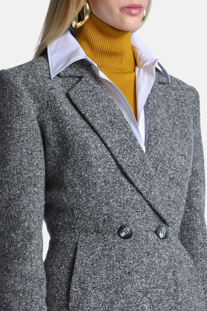 Luisa Spagnoli Var Grigio Panna Women Spettatore - Double-Breasted Tweed Jacket SKU: SPETTATORE_3331 Image 04