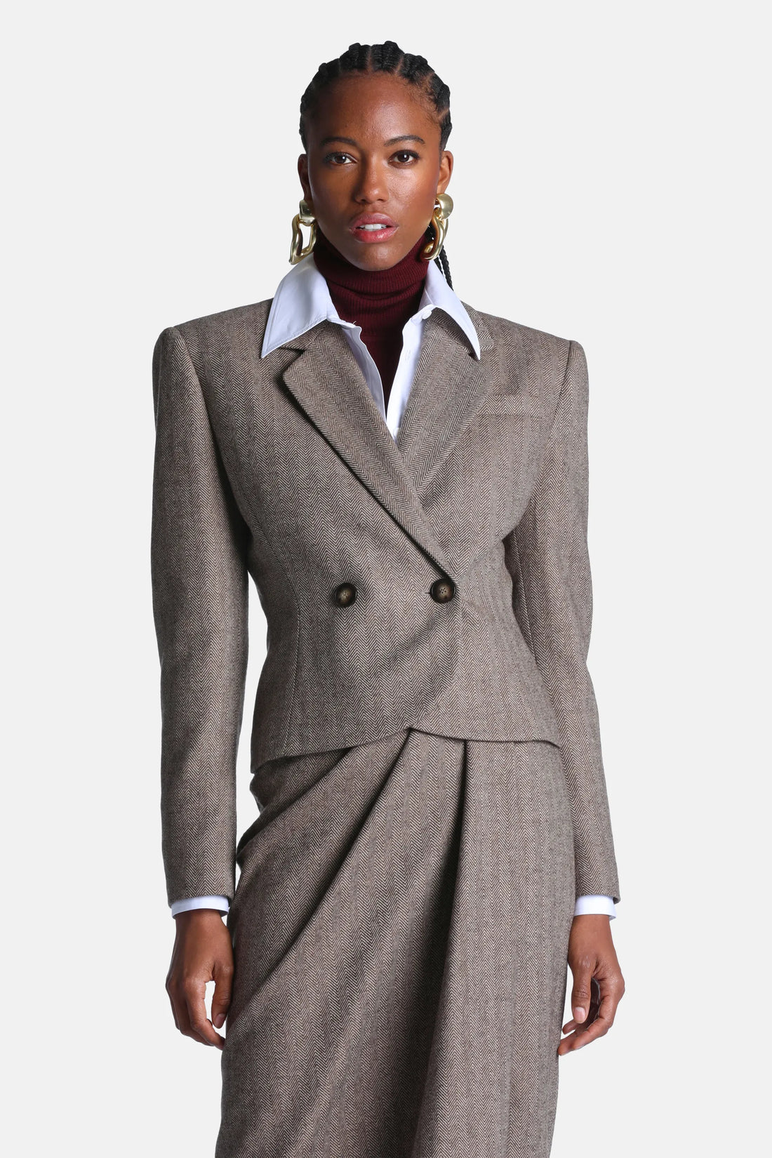 Luisa Spagnoli Var Spinro Fango Women Steffi Blazer with Oversized Shoulders - Fashion Show SKU: STEFFI_3467 Image 01