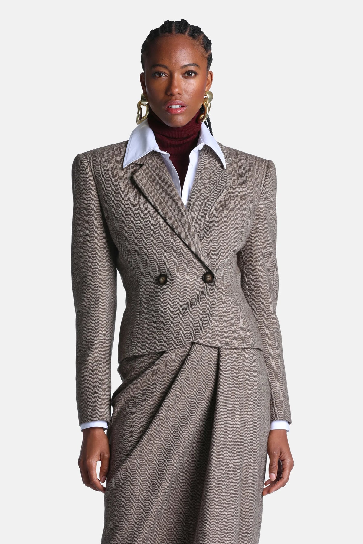Luisa Spagnoli Var Spinro Fango Women Steffi Blazer with Oversized Shoulders - Fashion Show SKU: STEFFI_3467 Image 01