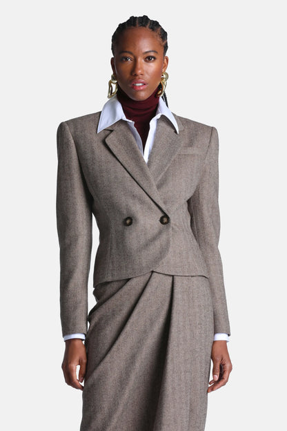 Luisa Spagnoli Var Spinro Fango Women Steffi Blazer with Oversized Shoulders - Fashion Show SKU: STEFFI_3467 Image 01
