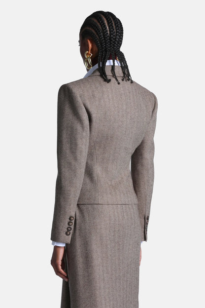 Luisa Spagnoli Var Spinro Fango Women Steffi Blazer with Oversized Shoulders - Fashion Show SKU: STEFFI_3467 Image 02