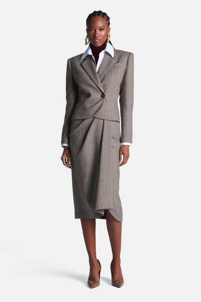 Luisa Spagnoli Var Spinro Fango Women Steffi Blazer with Oversized Shoulders - Fashion Show SKU: STEFFI_3467 Image 04