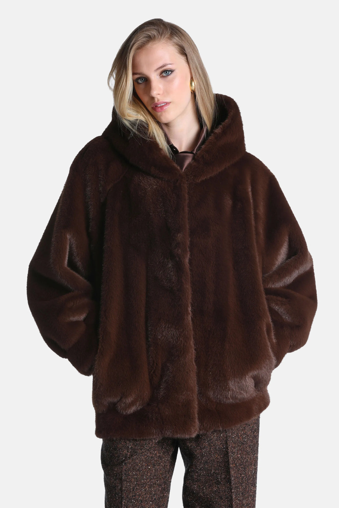 Luisa Spagnoli Marrone Women Stelle - Fur-Effect Hooded Jacket SKU: STELLE_0919 Image 02