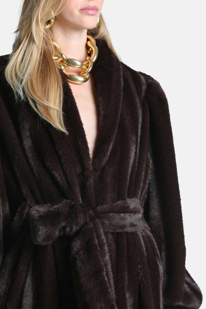 Luisa Spagnoli Marrone/Marrone Women Stelline Maxi Fur-Effect Coat - Fashion Show SKU: STELLINE_0910 0993 Image 03