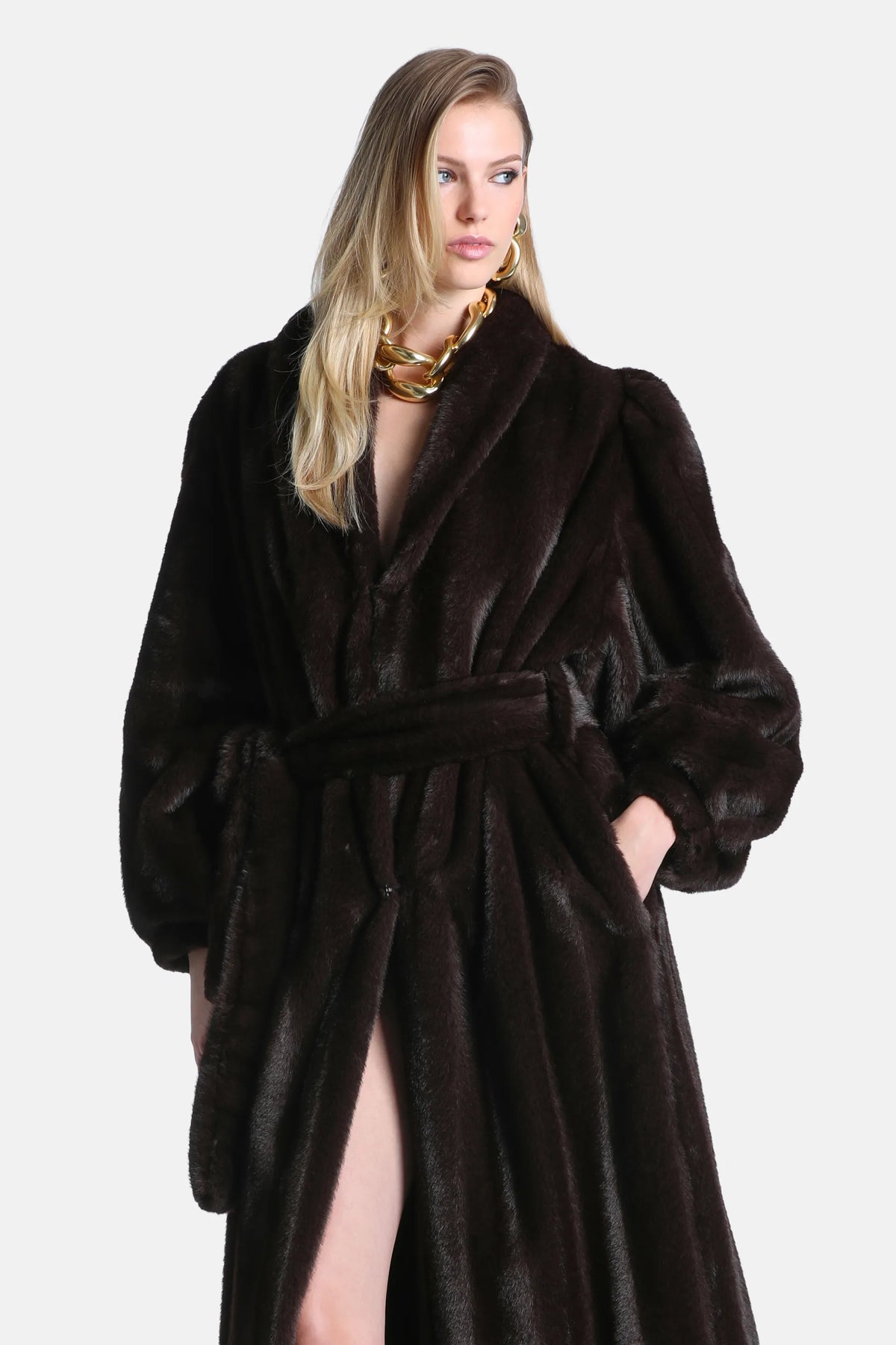 Luisa Spagnoli Marrone/Marrone Women Stelline Maxi Fur-Effect Coat - Fashion Show SKU: STELLINE_0910 0993 Image 05