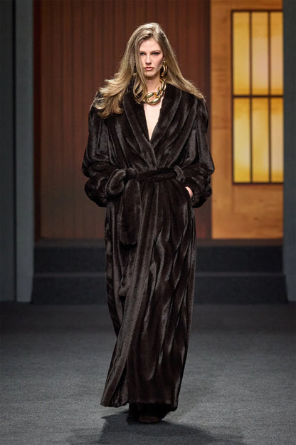 Luisa Spagnoli Marrone/Marrone Women Stelline Maxi Fur-Effect Coat - Fashion Show SKU: STELLINE_0910 0993 Image 06