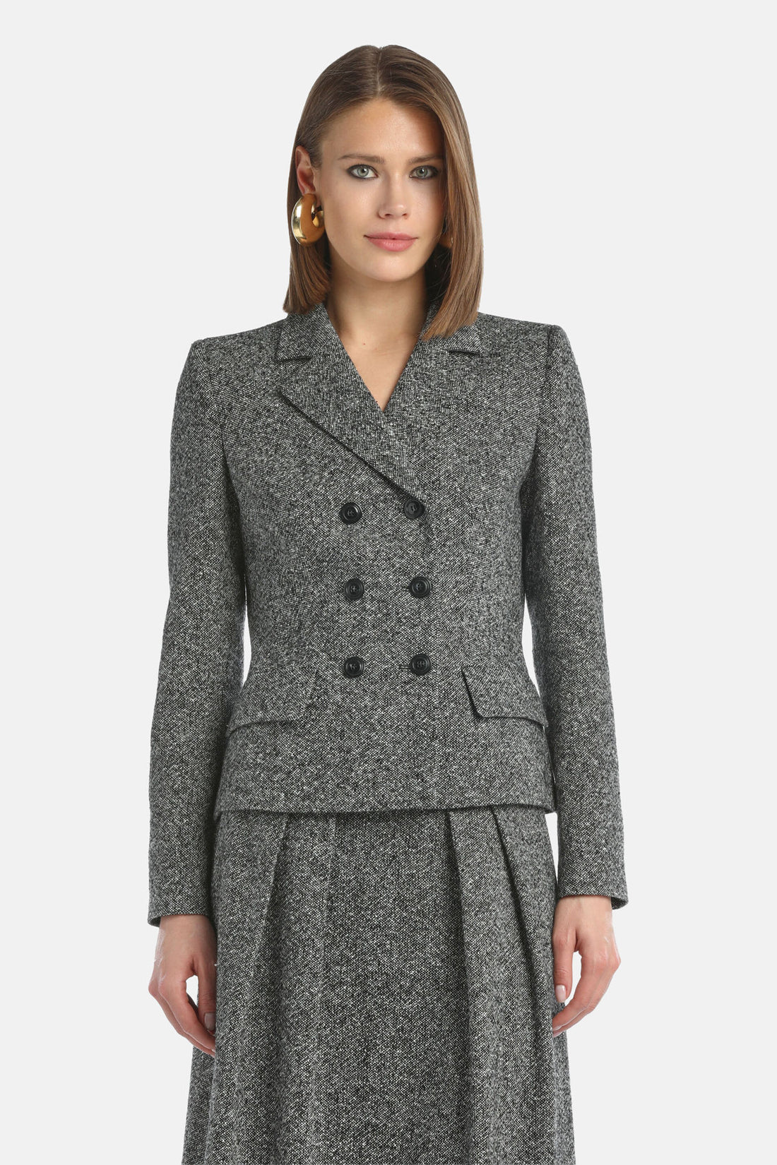 Luisa Spagnoli_Var Nero Panna_Stencil - MŽlange Double-Breasted Jacket_STENCIL_3988_01