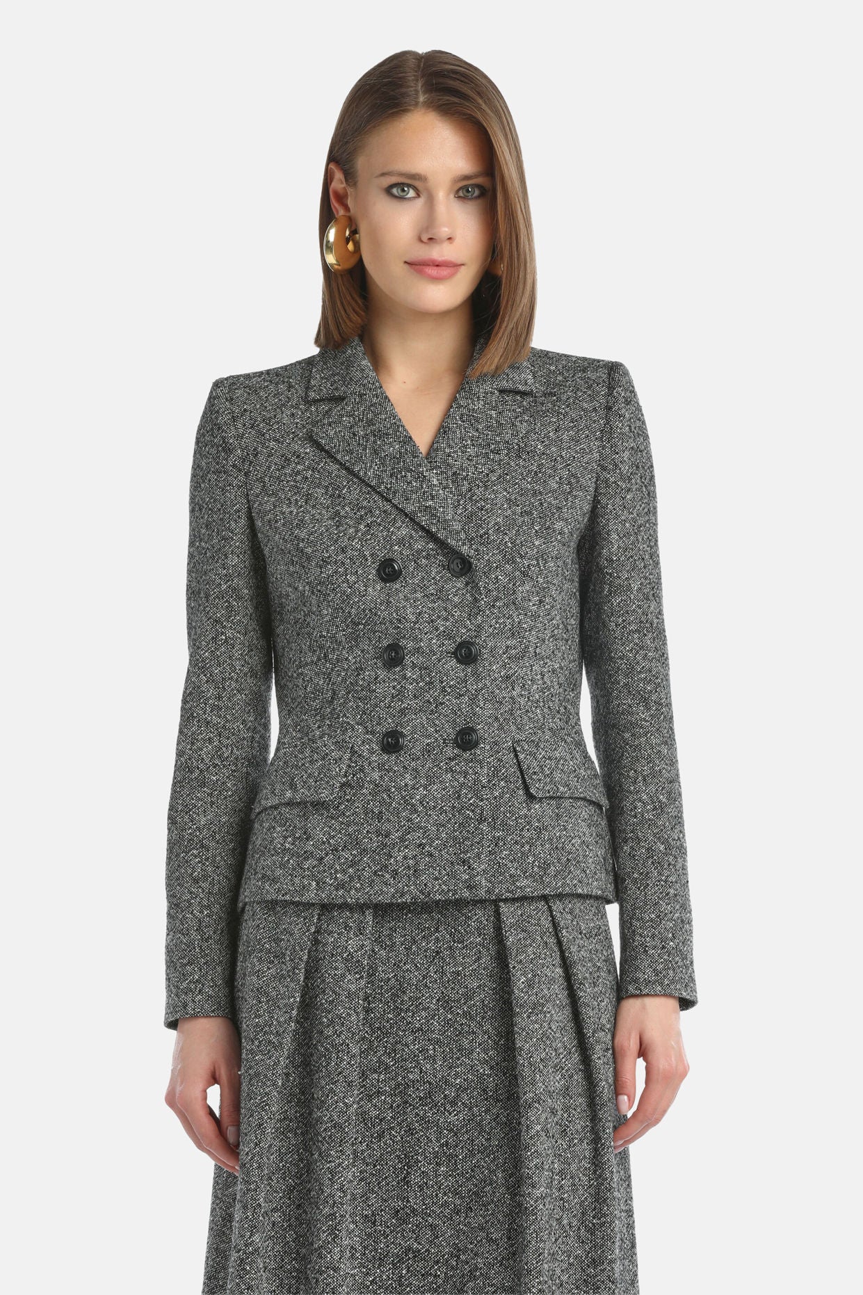 Luisa Spagnoli_Var Nero Panna_Stencil - MŽlange Double-Breasted Jacket_STENCIL_3988_01