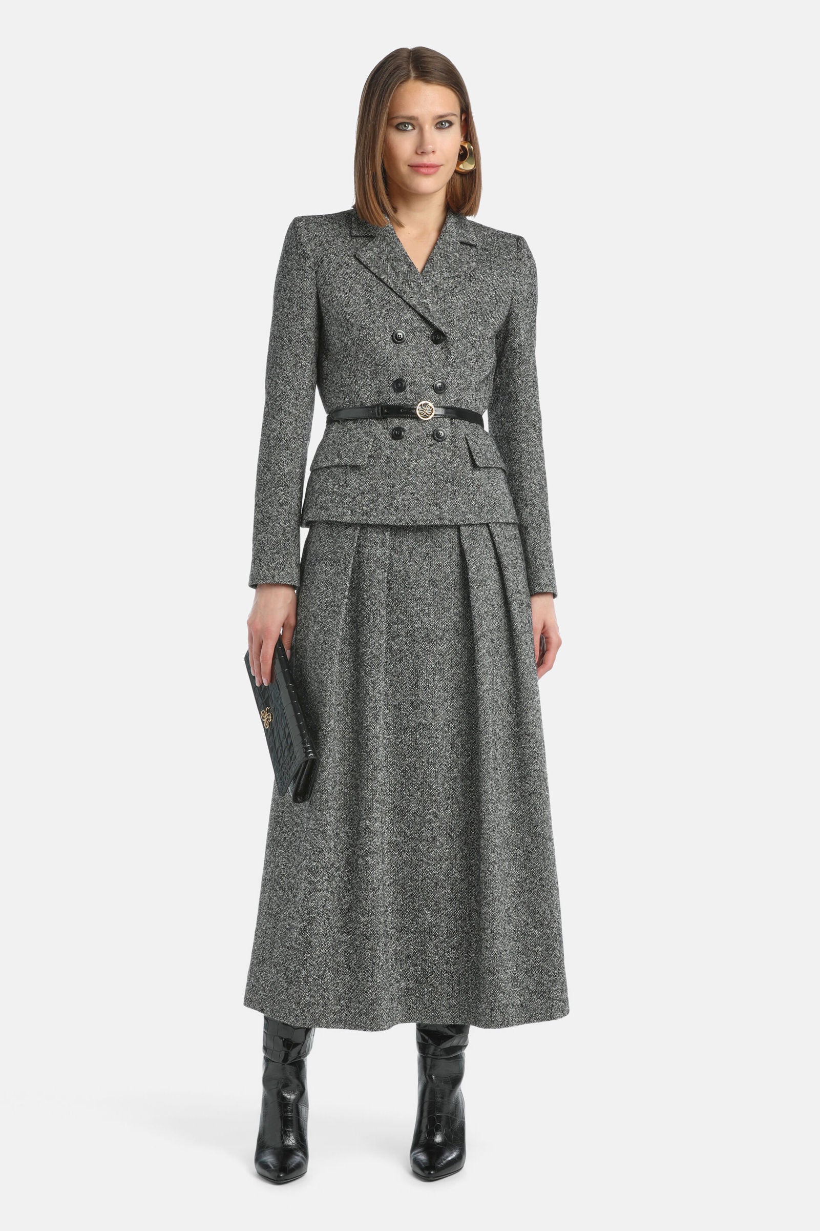 Luisa Spagnoli_Var Nero Panna_Stencil - MŽlange Double-Breasted Jacket_STENCIL_3988_02