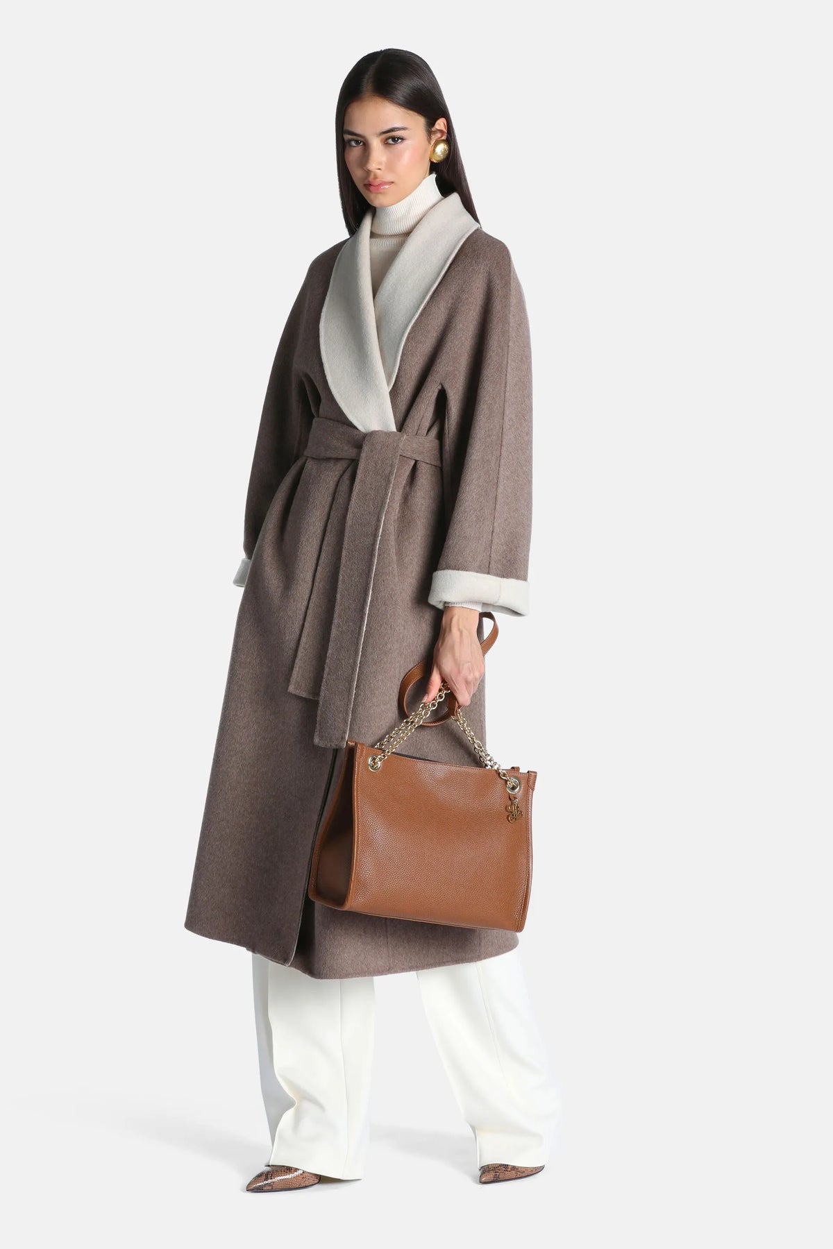 Luisa Spagnoli Tortora Women Stenografo - Coat with Shawl Lapels SKU: STENOGRAFO_2716 Image 01