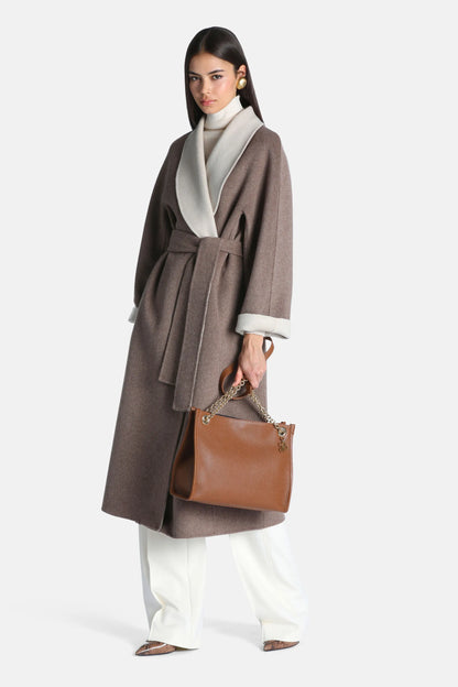 Luisa Spagnoli Tortora Women Stenografo - Coat with Shawl Lapels SKU: STENOGRAFO_2716 Image 01