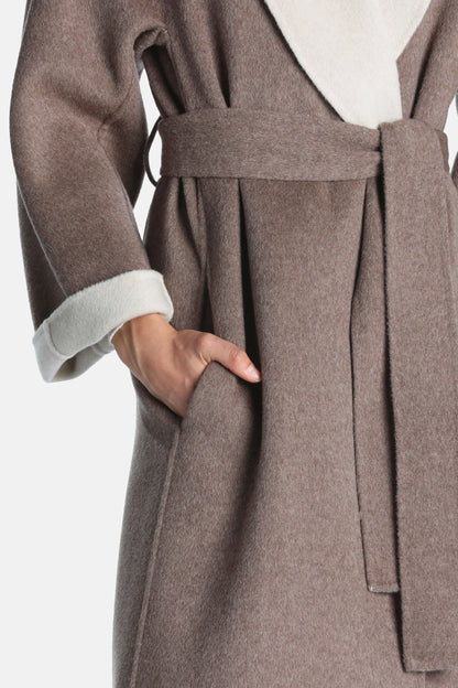 Luisa Spagnoli Tortora Women Stenografo - Coat with Shawl Lapels SKU: STENOGRAFO_2716 Image 03