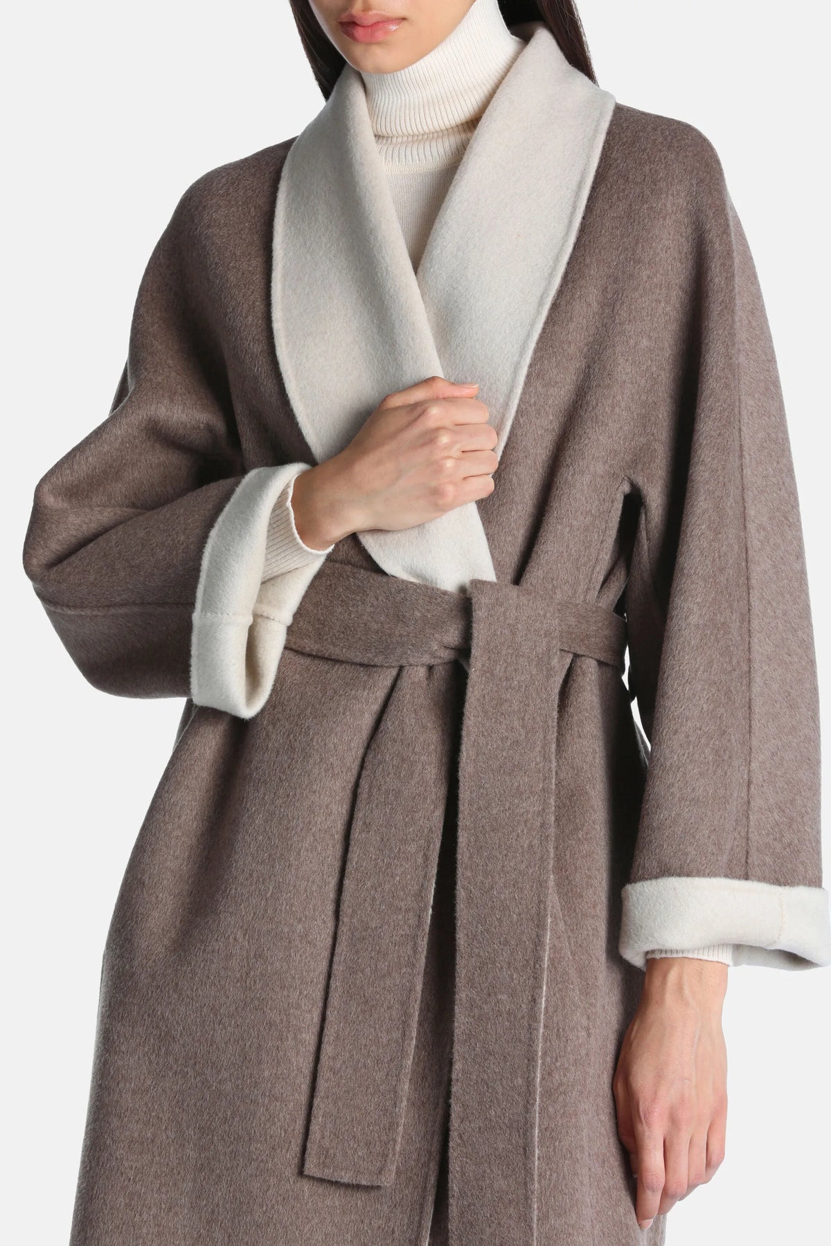 Luisa Spagnoli Tortora Women Stenografo - Coat with Shawl Lapels SKU: STENOGRAFO_2716 Image 04