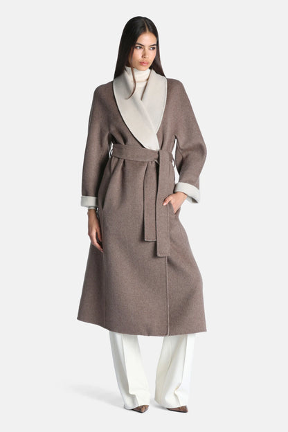 Luisa Spagnoli Tortora Women Stenografo - Coat with Shawl Lapels SKU: STENOGRAFO_2716 Image 05