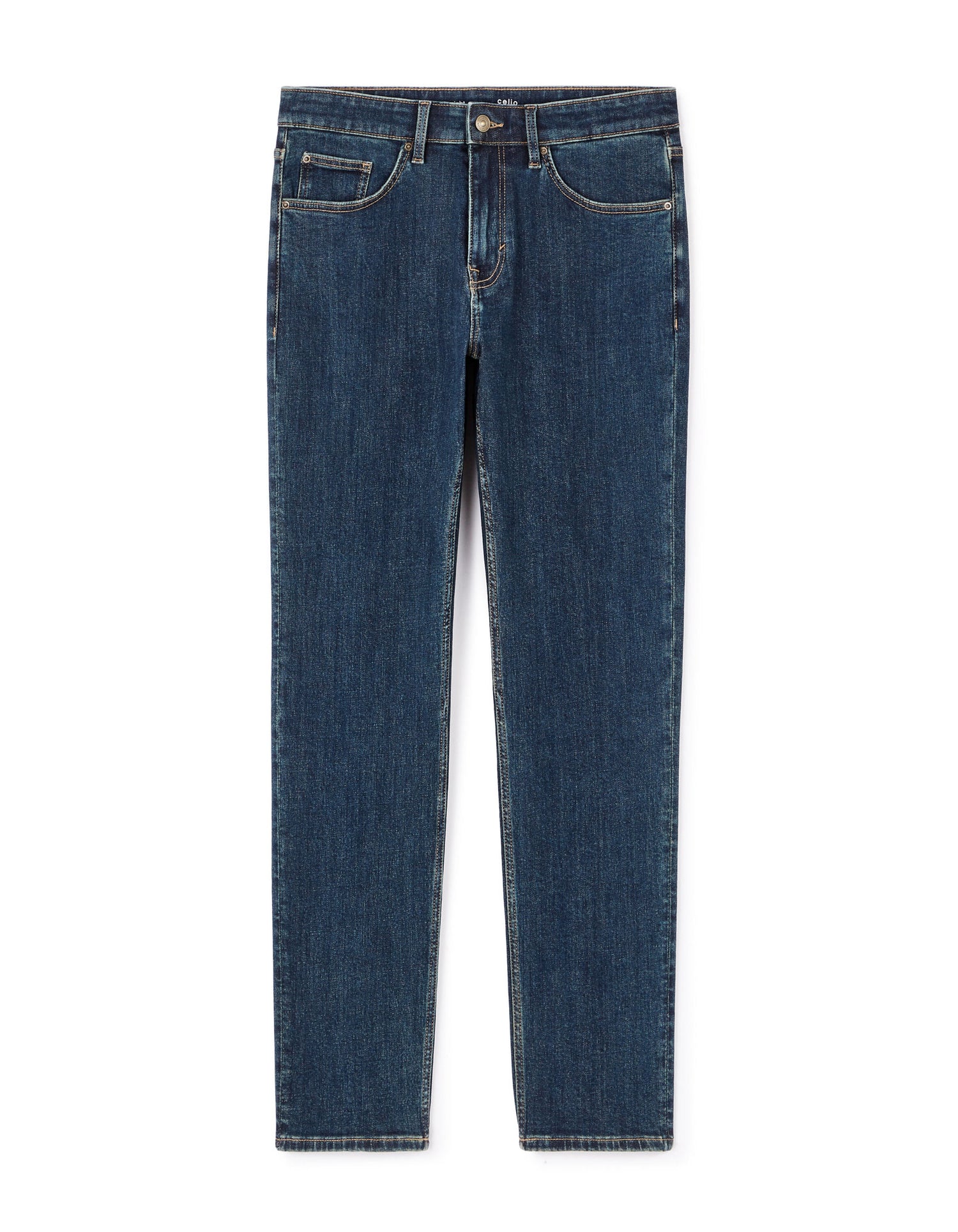 Celio_Dark Blue C.15 Straight Stretch Cotton Jeans in 3 Lengths_STRAIGHT3L_RINSE_06