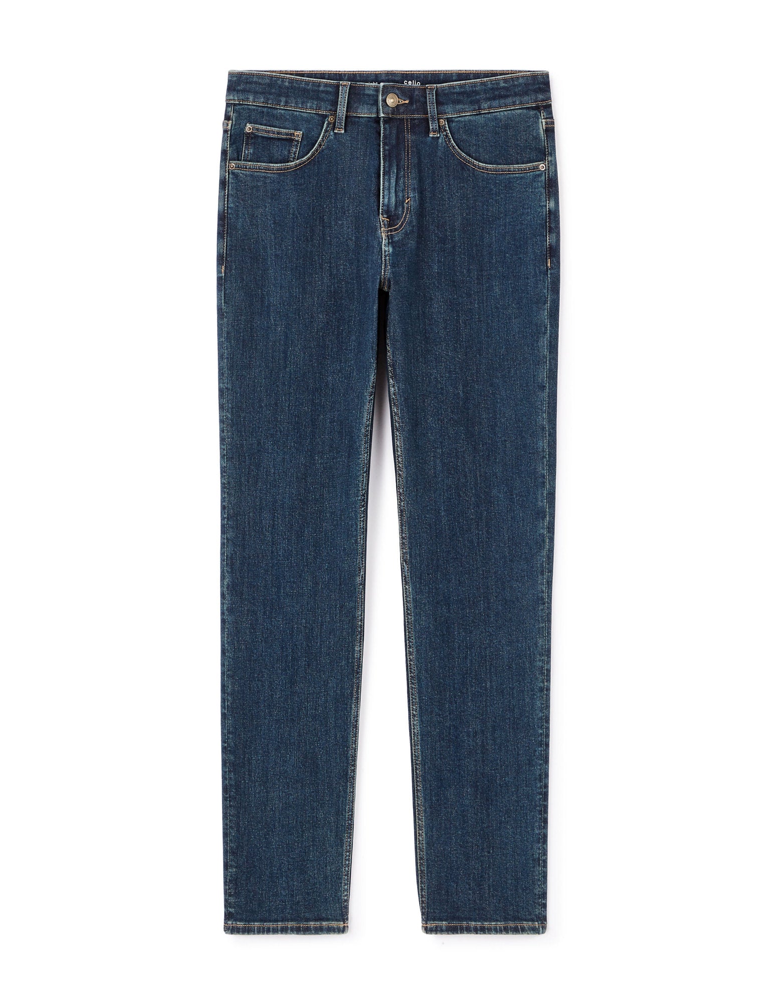 Celio_Dark Blue C.15 Straight Stretch Cotton Jeans in 3 Lengths_STRAIGHT3L_RINSE_06