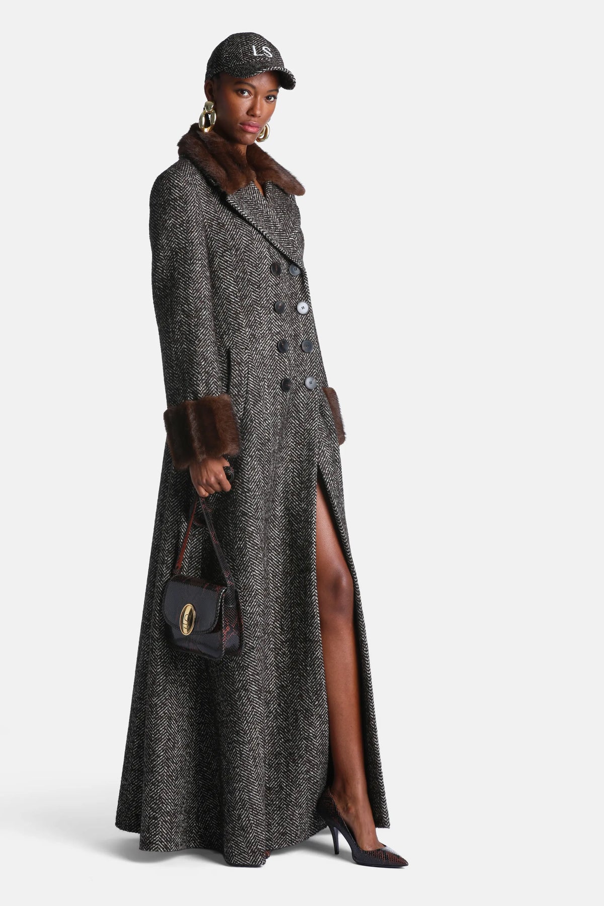 Luisa Spagnoli Var Spinato T.Moro/Castoro Women Strepitoso Maxi Coat with Fur-Effect Details - Fashion Show SKU: STREPITOSO_3368 0953 Image 01