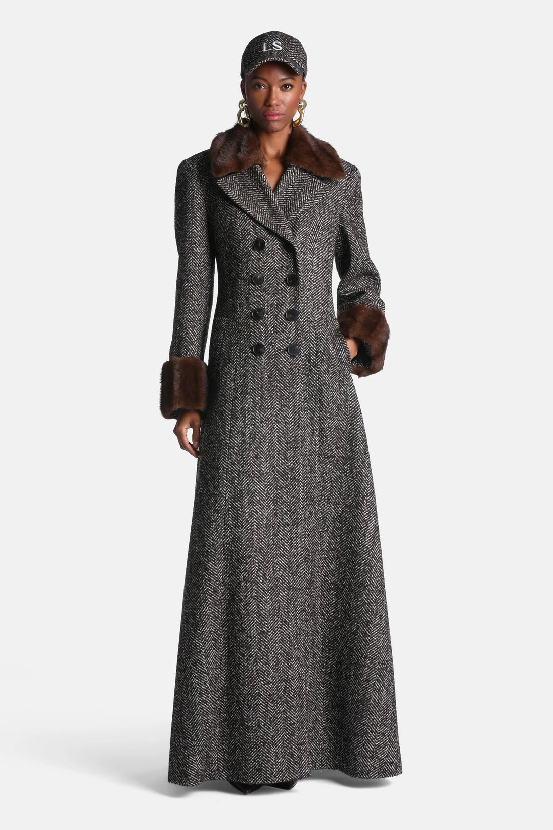 Luisa Spagnoli Var Spinato T.Moro/Castoro Women Strepitoso Maxi Coat with Fur-Effect Details - Fashion Show SKU: STREPITOSO_3368 0953 Image 02
